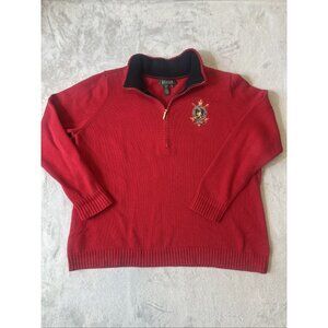 Lauren Ralph Lauren Womens 1X Red Quarter Zip Crest Logo Sweater